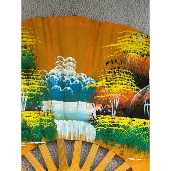 Vintage Hand Painted Folding Fan Scenic Landscape Artwork Asian Decor bamboo - Picture 3 of 9